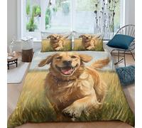 Golden Retriever 3D Impreso Juego De Ropa De Cama Motivo De Animales Fundas De Edredón con Cremalleras Suave Y 2 Fundas De Almohada 3 Piezas Double(200x200cm)