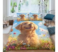 Golden Retriever 3D Impreso Ropa De Cama Motivo De Animales Fundas De Edredón con Cremallera Transpirable 2 Fundas De Almohada 3 Piezas Double(200x200cm)