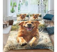 Golden Retriever 3D Impreso Ropa De Cama Motivo De Animales Fundas De Edredón con Cremalleras Suave Y 2 Fundas De Almohada 3 Piezas Double(200x200cm)