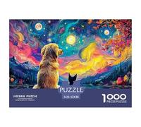 Golden Retriever and Kitten Sitting by The Lake 1000 Stück Premium-Karton Puzzle Golden Retriever Lebendige Bilder Familienspiel Puzzles Als Wohnaccessoires 52x38cm/1000pcs