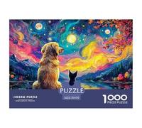 Golden Retriever and Kitten Sitting by The Lake 1000 Stück Stabiler Karton Puzzle Golden Retriever Lebendige Bilder Kreatives Spiel Puzzles Für Erwachsene Und Kinder 70x50cm/1000pcs