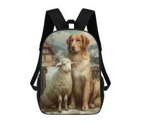 Golden Retriever And Lamb Friendship-2 Mochila Escolar Infantil De 17 Pulgadas Con Estampado 3D, Mochila Moderna Para Niños, Mochilas De Viaje, Bolsas Para Libros, Mochila Escolar Infantil
