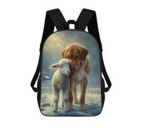 Golden Retriever And Lamb in Snowy Scene Mochila Escolar Impresa En 3D 17inch Mochilas De Moda Para Niños, Mochilas Escolares Para Niños De Primaria Y Secundaria