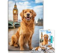Golden Retriever bajo el Big Ben - Rompecabezas para Adultos y Adolescentes, Ayuda a ejercitar el Cerebro, Juguetes adictivos para Cultivar la Paciencia, una Obra de Arte de 38x26cm