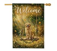 Golden Retriever - Bandera de casa de otoño con cita de bienvenida, 71 x | Regalo para amantes de los perros, bandera de patio, decoración de temporada al aire libre, tema de bosque rústico