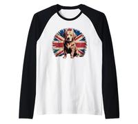 Golden Retriever - Bandera del Reino Unido envejecida Camiseta Manga Raglan