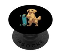 Golden Retriever Caricatura con Skateboard Gráfico PopSockets PopGrip Adhesivo