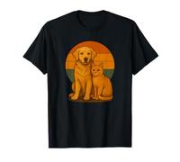 Golden Retriever Cat Retro Sunset Pet Best Friends Camiseta
