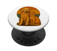 Golden Retriever Cat Retro Sunset Pet Best Friends PopSockets PopGrip Adhesivo