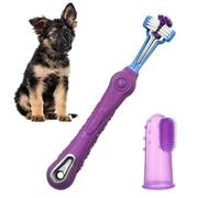 Golden Retriever - Cepillo de dientes para perro, 2 unidades, color rosa, cuidado de la lengua y los dientes premolares, 3 cepillos de dientes de tres lados y cepillo de dientes suave de silicona para dedos, grado medio