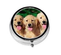 Golden Retriever Con Cara Sonriente Perro Personalizado, Pastillero, Pastillero redondo Pequeño contenedor de pastillas Organizador de pastillas de viaje