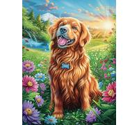 Golden Retriever con Cinta Azul Puzzle 300 Piezas Desafío Intelectual Mitos de Cuentos de Hadas Rompecabezas para Adultos Obra De Arte Colorido DIY Creativo Decoración Hogar 300 PCS