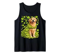 Golden Retriever con tréboles tréboles Perro del día de San Patricio Camiseta sin Mangas