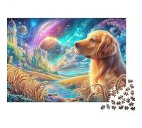 Golden Retriever con Vistas a una Aldea cósmica Puzzle De 1000 Piezas Perro Lindo Diversión De Ingenio para Adultos Y Niños 70x50cm/1000pcs