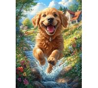 Golden Retriever Corriendo por un Arroyo Puzzle 300 Piezas Cartón Resistente Para Niños Mayores 14 Años Mascota de Vida Silvestre Estimulación Cerebral Reunión Familiar Juegos Pieza Decorativa Casa 30