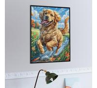Golden Retriever Corriendo Puzzles 500 Piezas Obra De Arte 3D Familiar Premium Animal Salvaje Rompecabezas para Adultos Aliviar Estrés Decoración Hogar Moderno DIY 500 PCS