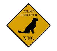 Golden Retriever Crossing Warning - Placa de metal para hombre, diseño de animales de granja y camino, resistente a la intemperie, protección UV, placa de metal para hombres, pared de 12 x 12 pulgadas