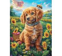 Golden Retriever Dans le Jardin de tournesols Rompecabezas 1000 Piezas Cartón para Mayores Mitos Cuento de Hadas para Ocupar Tiempo Actividad Antiestrés Decoración Mural Mejor Valorado 1000 PCS