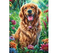 Golden Retriever Dans le Jardin Fleuri Rompecabezas 1000 Piezas Cartón Resistente para Mayores Mitos fantásticos Mejora Atención Entrenamiento Memoria Diversión Grupal Detalle De Regalo 1000 PCS