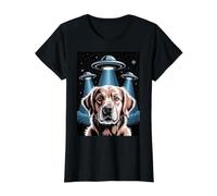 Golden Retriever Decoración Alien OVNIs Extraño Golden Retriever Camiseta gráfica económica, Mujer, Negro, L