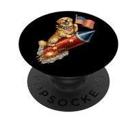Golden Retriever Dog 4 de Julio 4th American Flag PopSockets PopGrip Adhesivo