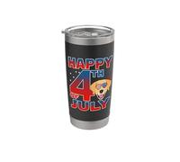 Golden Retriever Dog American Flag Sunglasses Happy 4th July Vaso térmico de acero inoxidable de doble pared