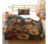 Golden Retriever Dog Microfibra De Poliéster Funda Edredon Moderno Fundas De Edredón Juego De 2 Piezas con Cremallera Juego De Cama para Niños Y Niñas Single（135x200cm）