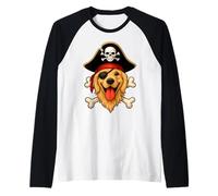 Golden Retriever Dog Pirata Jolly Roger Bandera Halloween Camiseta Manga Raglan