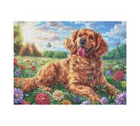 Golden Retriever en Campo de Flores Puzzle 500 Piezas Obra De Arte Premium Rompecabezas Familiar para Adultos Aliviar Estrés Decoración Hogar Moderno 500 PCS