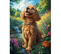 Golden Retriever en el jardín Puzzle 1000 Piezas Obra De Arte Premium Hada Tale Oil Painting Dream Rompecabezas Familiar para Adultos Aliviar Estrés Decoración Hogar Moderno 1000 PCS