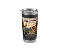 Golden Retriever en espejo retrovisor Dog Lover Vaso térmico de acero inoxidable de doble pared