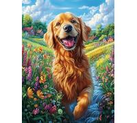 Golden Retriever en jardín Floral Puzzle 300 Piezas Regalo Ideal Original Mitos de Cuentos de Hadas Rompecabezas 3D Obra De Arte para Hombres Y Mujeres DIY Creativo Aliviar Estrés 300 PCS