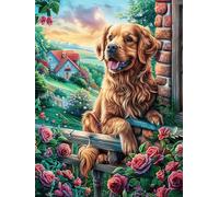 Golden Retriever en las flores Puzzle 300 Piezas Cartón Grueso Para Coleccionistas Animales fantásticos de animales salvajes Ocio Creativo En Casa Calmar La Mente Pieza Colección Más Vendido Regalo Ún