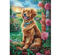 Golden Retriever en Las Flores Rompecabezas 1000 Piezas Cartón Grueso para Mayores Cuentos de Hadas de Animales y Plantas Noches Juegos Familiares Estimulación Mental Regalo San Valent
