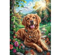 Golden Retriever en las flores Rompecabezas 300 Piezas Cartón Para Niños Mayores 14 Años Cuentos de hadas de animales salvajes fantásticos Tiempo Libre Actividad Antiestrés Más Vendido Detalle Único O