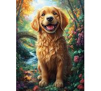 Golden Retriever en las flores Rompecabezas 500 Piezas Cartón Para Principiantes Cuentos de hadas de animales salvajes fantásticos Días Lluviosos Para Pasar Tiempo Vacaciones Fines De Semana Regalo Cu
