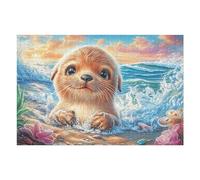 Golden Retriever en Playa oceánica Puzzles 1000 Piezas Aliviar Estrés Familiar Premium Rompecabezas para Adultos Desafío Intelectual 3D DIY Creativo Decorativo 1000 PCS