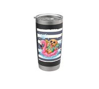 Golden Retriever en un flamenco flotante Vaso térmico de acero inoxidable de doble pared
