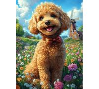 Golden Retriever en una Pradera Florida Puzzle 500 Piezas Cartón Blanco Premium Para Coleccionistas Mascota de Vida Silvestre Desarrollo Cognitivo Ocio Tranquilo Casa Compatible Marco Estándar 500 PCS