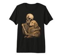 Golden Retriever Esqueleto Abrazando Arte Gótico Amante Perro Camiseta Premium