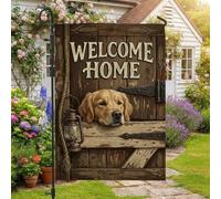 Golden Retriever Farmhouse - Bandera de jardín rústica con cita de | Puerta rústica de granero, bandera de patio, linterna de aceite vintage, decoración de granja, regalo para amantes de los