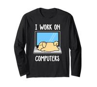 Golden Retriever I Work On Computer Dog Sleep Puppy Lovers Manga Larga