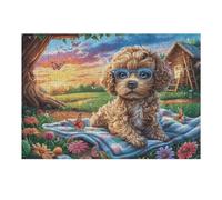 Golden Retriever in Flower Field Puzzle 300 Piezas Aliviar Estrés 3D Rompecabezas Familiar para Hombres Y Mujeres Obra De Arte Decorativo Hogar 300 PCS
