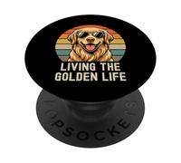 Golden Retriever Living Golden Life Retro Vintage - Camiseta para Perro PopSockets PopGrip Adhesivo