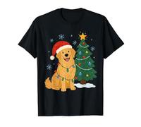 Golden Retriever Luces de Navidad Sombrero de Papá Noel Invierno Nieve Camiseta gráfica económica, Hombre, Negro, L
