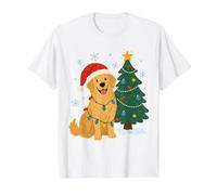 Golden Retriever Luces de Navidad Sombrero de Papá Noel Invierno Nieve Camiseta gráfica económica, Hombre, Blanco, M