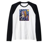 Golden Retriever Montando un Unicornio Colorido | Arte mágico para Perros Camiseta Manga Raglan