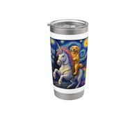 Golden Retriever montando un unicornio colorido | Arte mágico para perros Vaso térmico de acero inoxidable de doble pared