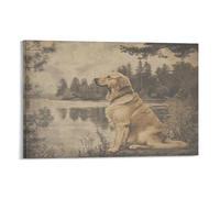 Golden Retriever Moody Dog Dark Vintage Lake Wall Art Pinturas en lienzo para sala de estar, dormitorio, baño, oficina, decoración del hogar, 12 x 18 pulgadas (30 x 45 cm)