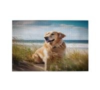 Golden Retriever on the Beach - Rompecabezas clásico impreso de madera de 1000 piezas para adultos y niños, juego de ocio para familiares, amigos, regalos de cumpleaños